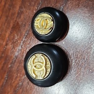 Chanel Black Buttons w Gold Center and CC Logo. Set of 2. Not same size.